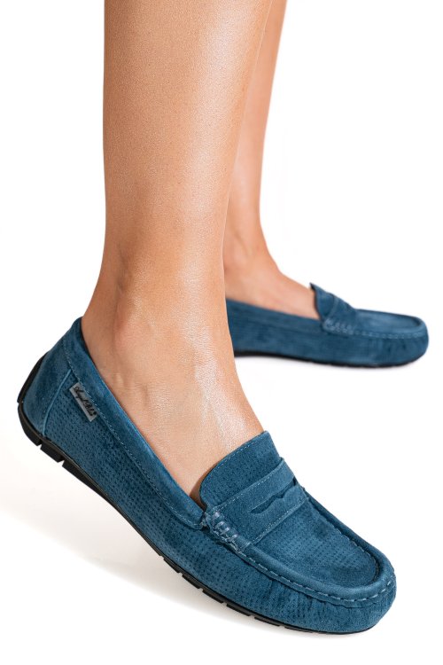 Mocasini albastri piele naturala intoarsa g10-a01-1