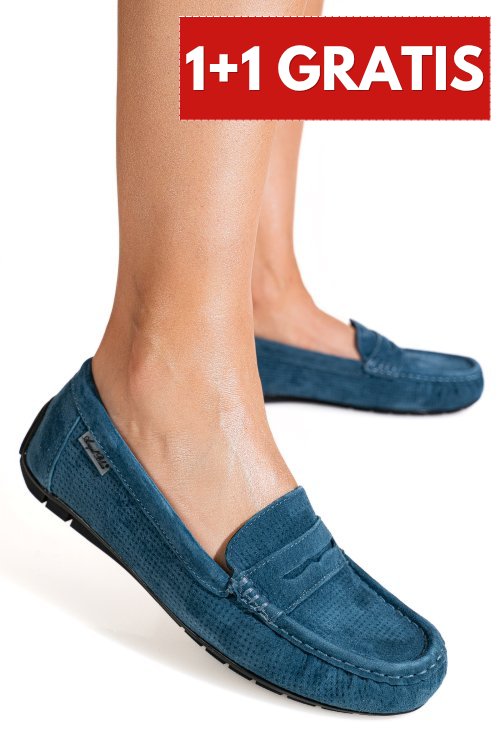 Mocasini albastri piele naturala intoarsa g10-a01-1