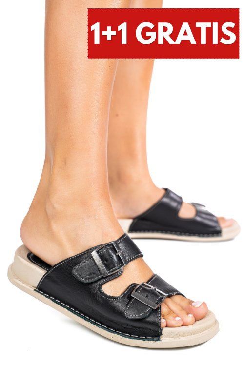 Papuci negri piele naturala apckd-0100