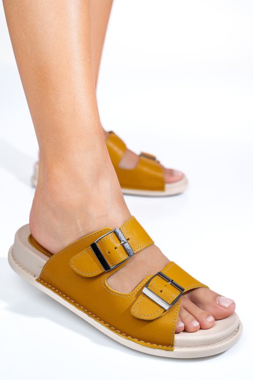 Papuci mustar piele naturala apckd-0100