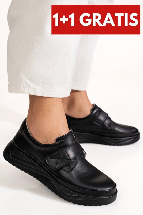 Pantofi sport negri piele naturala t6086