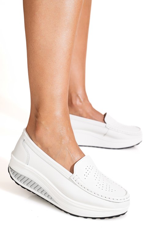 Pantofi albi piele naturala asp339