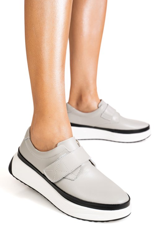 Pantofi sport gri piele naturala t6086