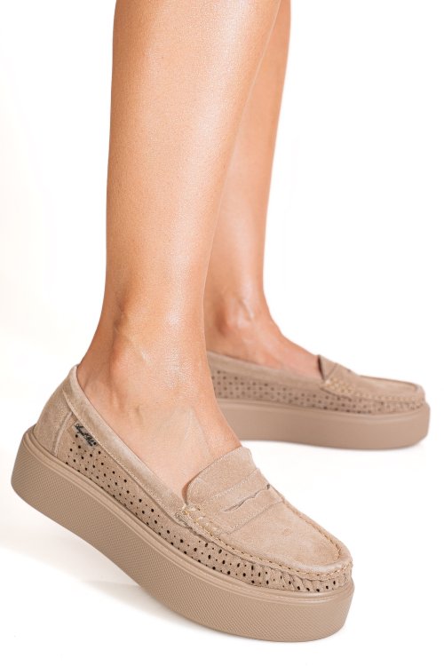 Mocasini khaki piele naturala intoarsa gsp10a161