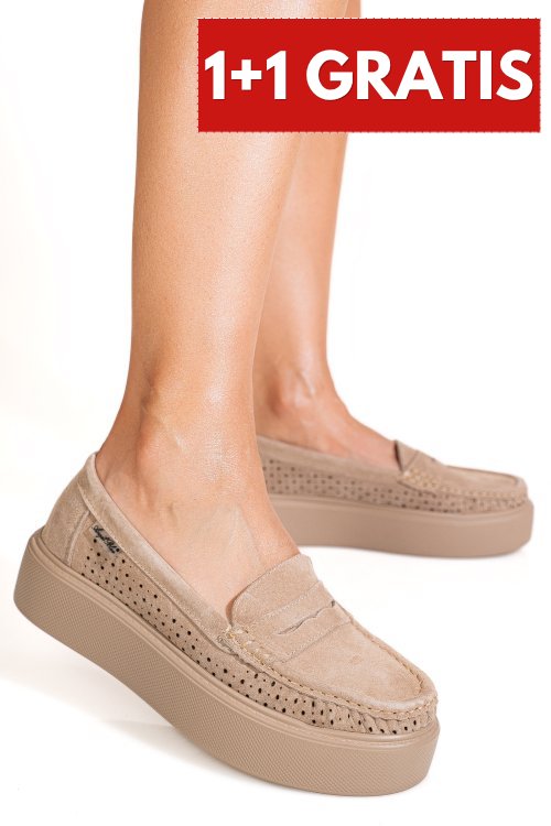 Mocasini khaki piele naturala intoarsa gsp10a161