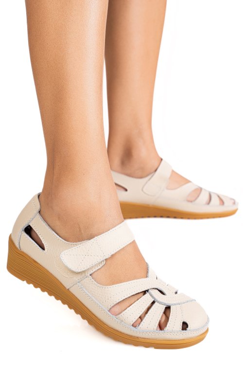 Pantofi bej piele naturala 5spq20