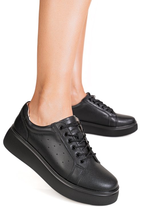 Pantofi sport negri piele naturala nspw-011
