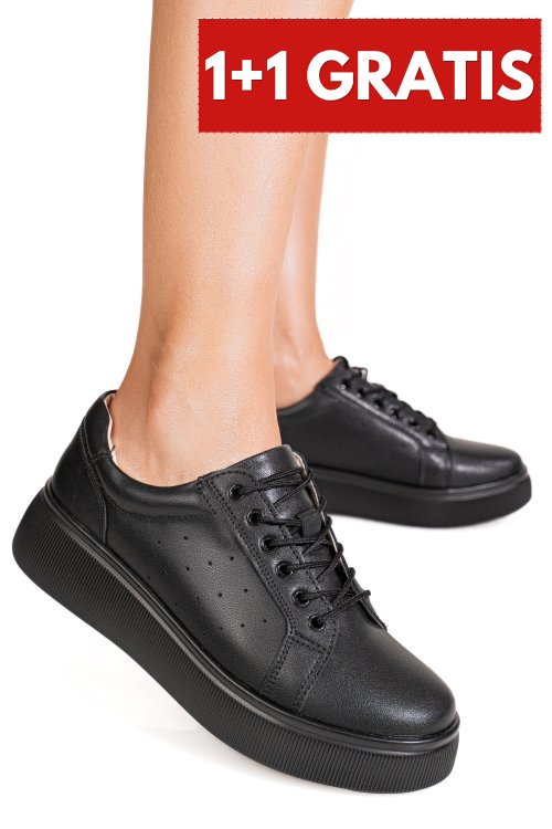 Pantofi sport negri piele naturala nspw-011