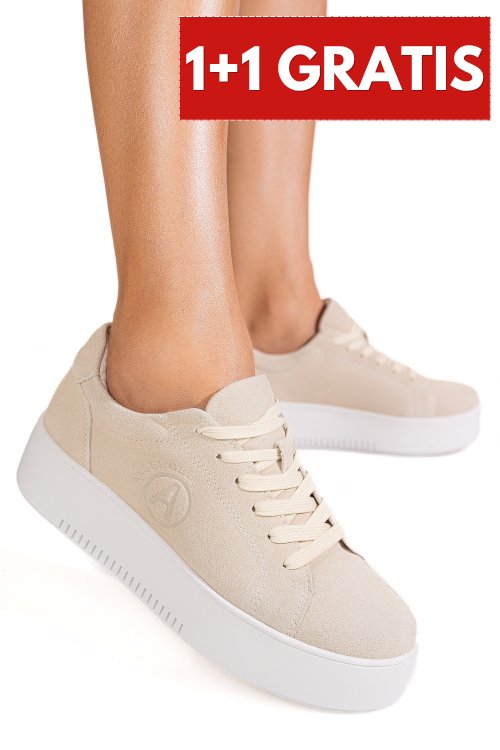 Pantofi sport bej piele naturala intoarsa fsp002470