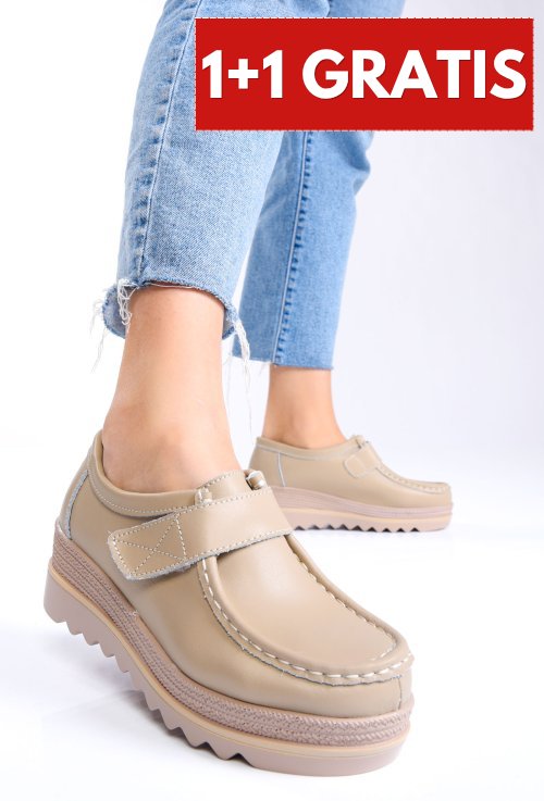 Pantofi beige piele naturala 1sp150-1