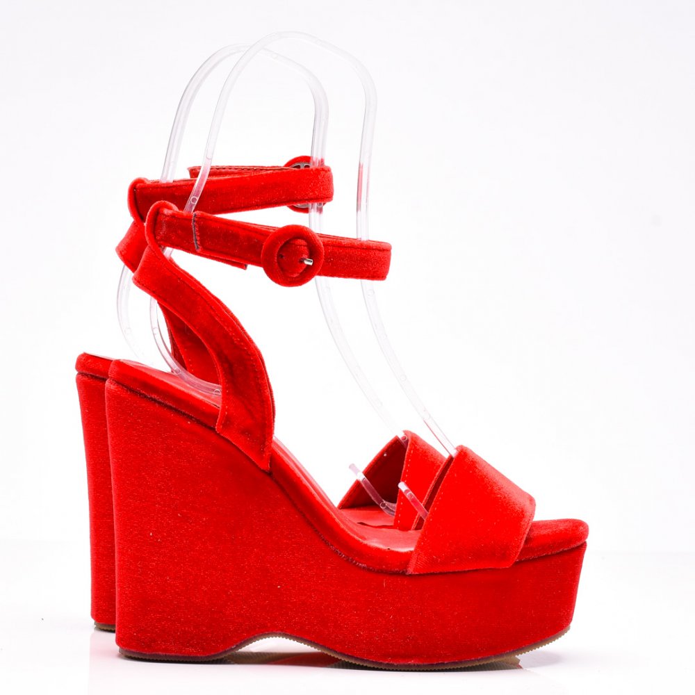 SANDALE RED SUEDE CRISTAL