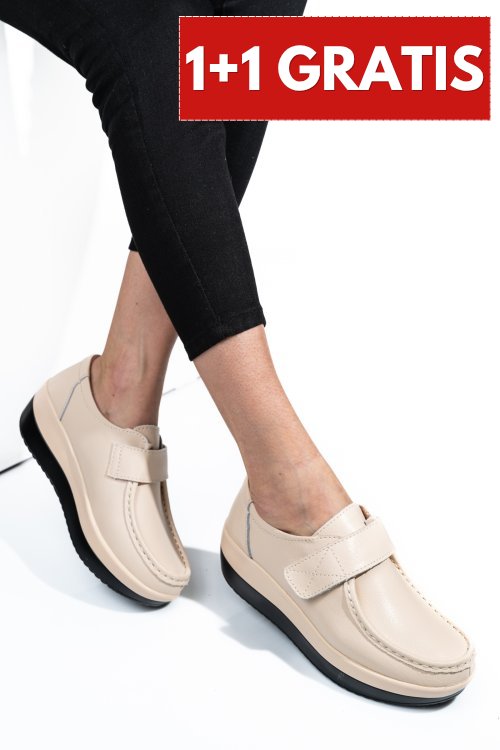Mocasini beige piele naturala 1sp157