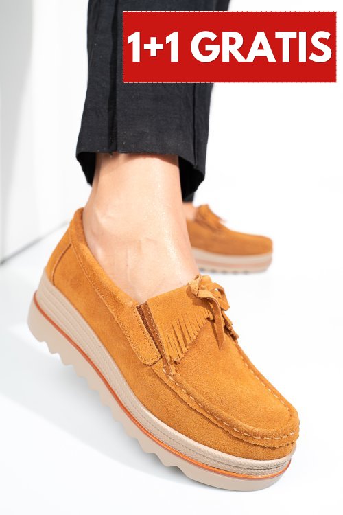 Mocasini camel piele naturala intoarsa 2sp017