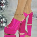 Saboti cu Toc si Platforma Fuchsia din Satin Feronia