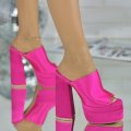 Saboti cu Toc si Platforma Fuchsia din Satin Feronia