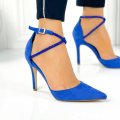 Pantofi Dama Stiletto Albastri din Piele Ecologica intoarsa Nelora
