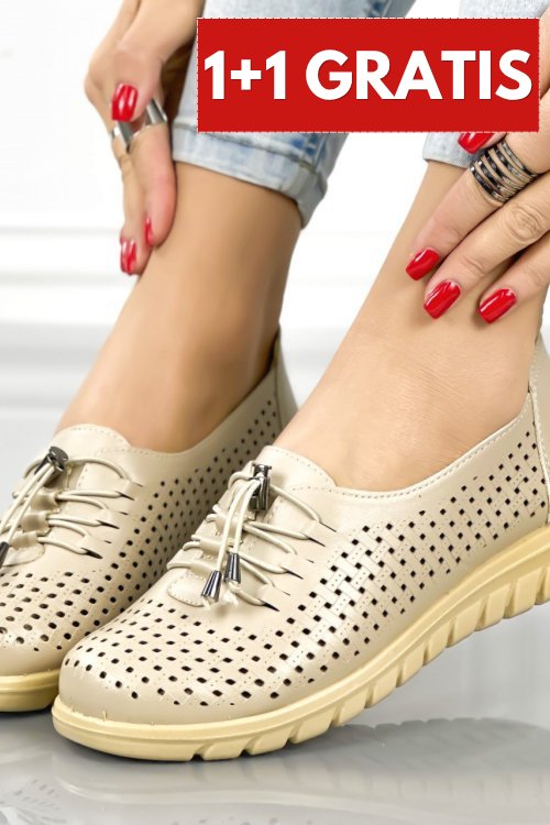 Pantofi casual dama bej din piele ecologica ralyn