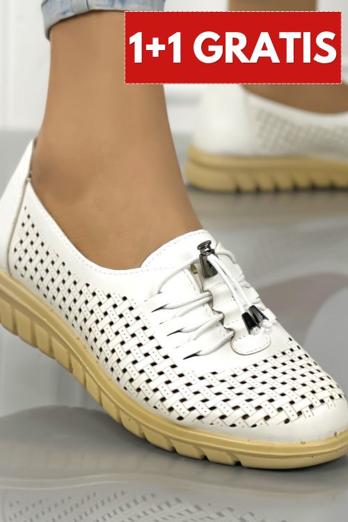 Pantofi casual dama albi din piele ecologica ralyn