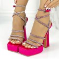 Sandale Dama cu Toc si Platforma Fuchsia din Satin Amantyn