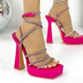 Sandale Dama cu Toc si Platforma Fuchsia din Satin Amantyn