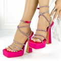 Sandale Dama cu Toc si Platforma Fuchsia din Satin Amantyn