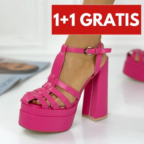 Sandale dama cu toc si platforma fuchsia din piele ecologica versoma