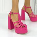 Sandale Dama cu Toc si Platforma Fuchsia din Piele Ecologica Versoma