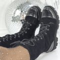 Ghete Dama Lungi Imblanite Negre din Piele Ecologica Intoarsa Skonia