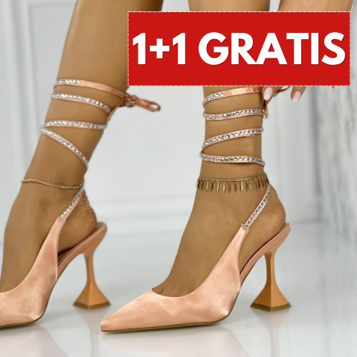 Pantofi dama stiletto champagne din satin rasheda