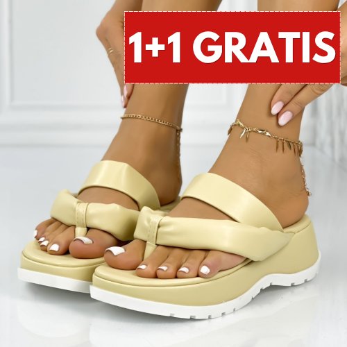Papuci cu platforma galbeni din piele ecologica yanara