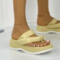 Papuci cu Platforma Galbeni din Piele Ecologica Yanara