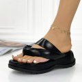 Papuci cu Platforma Negri din Piele Ecologica Yanara