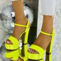 Sandale cu Toc si Platforma Galbene din Piele Ecologica Aliya
