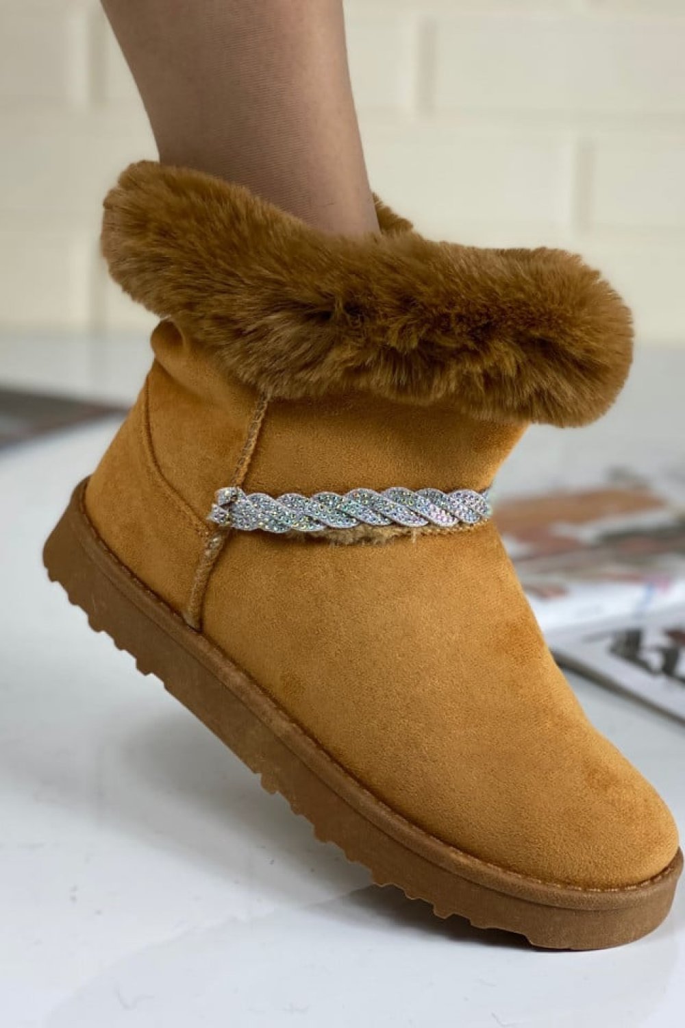 Cizme Dama Imblanite Camel din Piele Ecologica Monza - Superpantofi