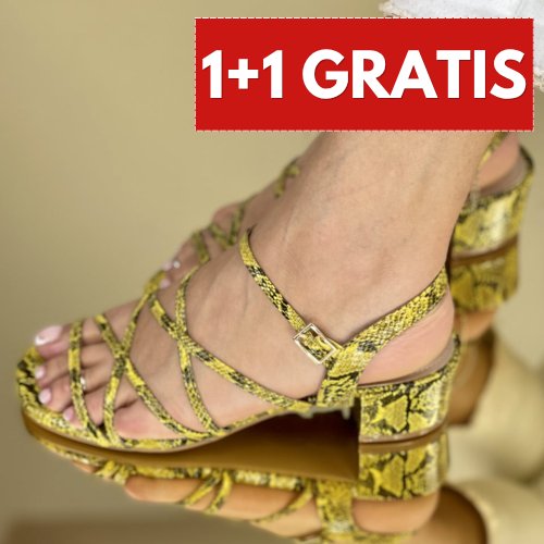 Sandale cu toc galbene din piele ecologica lauser