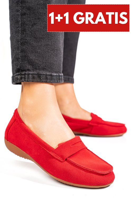 Mocasini rosii piele naturala intoarsa fsp003634
