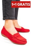 MOCASINI ROSII PIELE NATURALA INTOARSA FSP003634