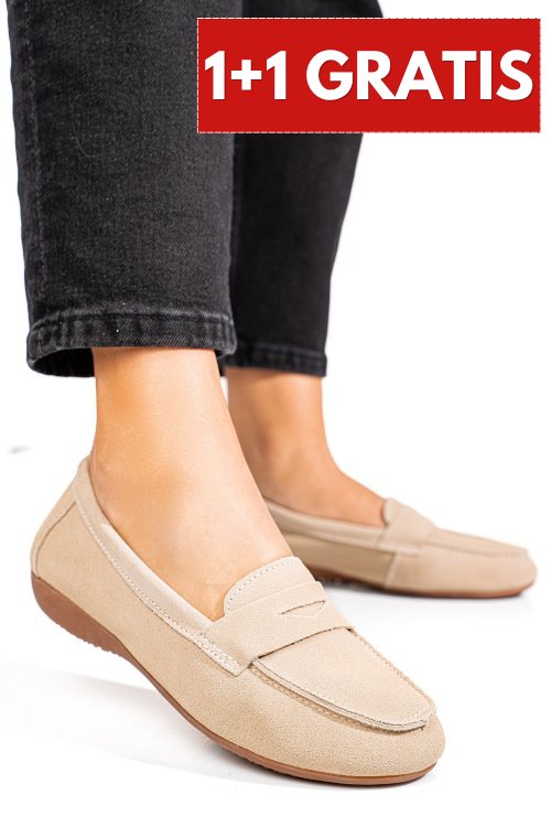 Mocasini bej piele naturala intoarsa fsp003634