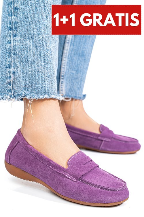 Mocasini mov piele naturala intoarsa fsp003634