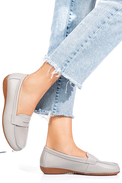 Mocasini gri piele naturala fsp003633