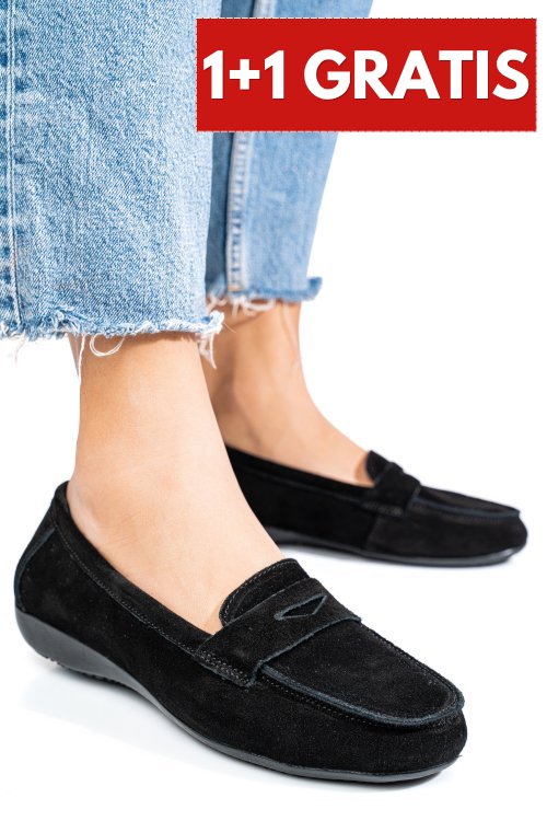 Mocasini negri piele naturala intoarsa fsp003634