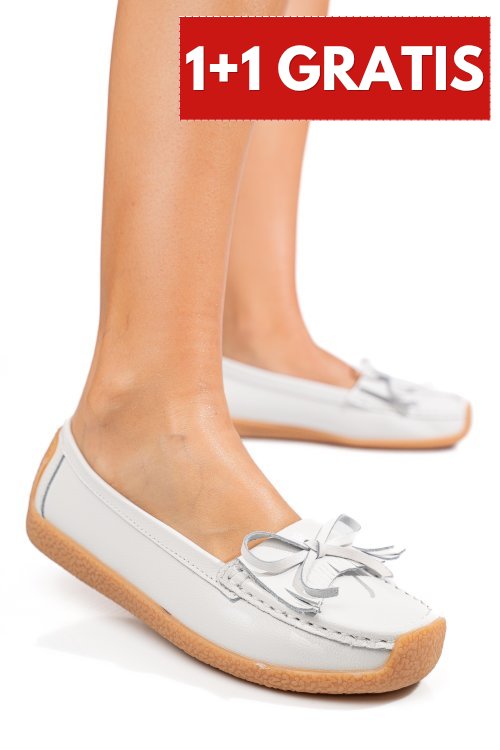 Mocasini albi piele naturala 5sp81